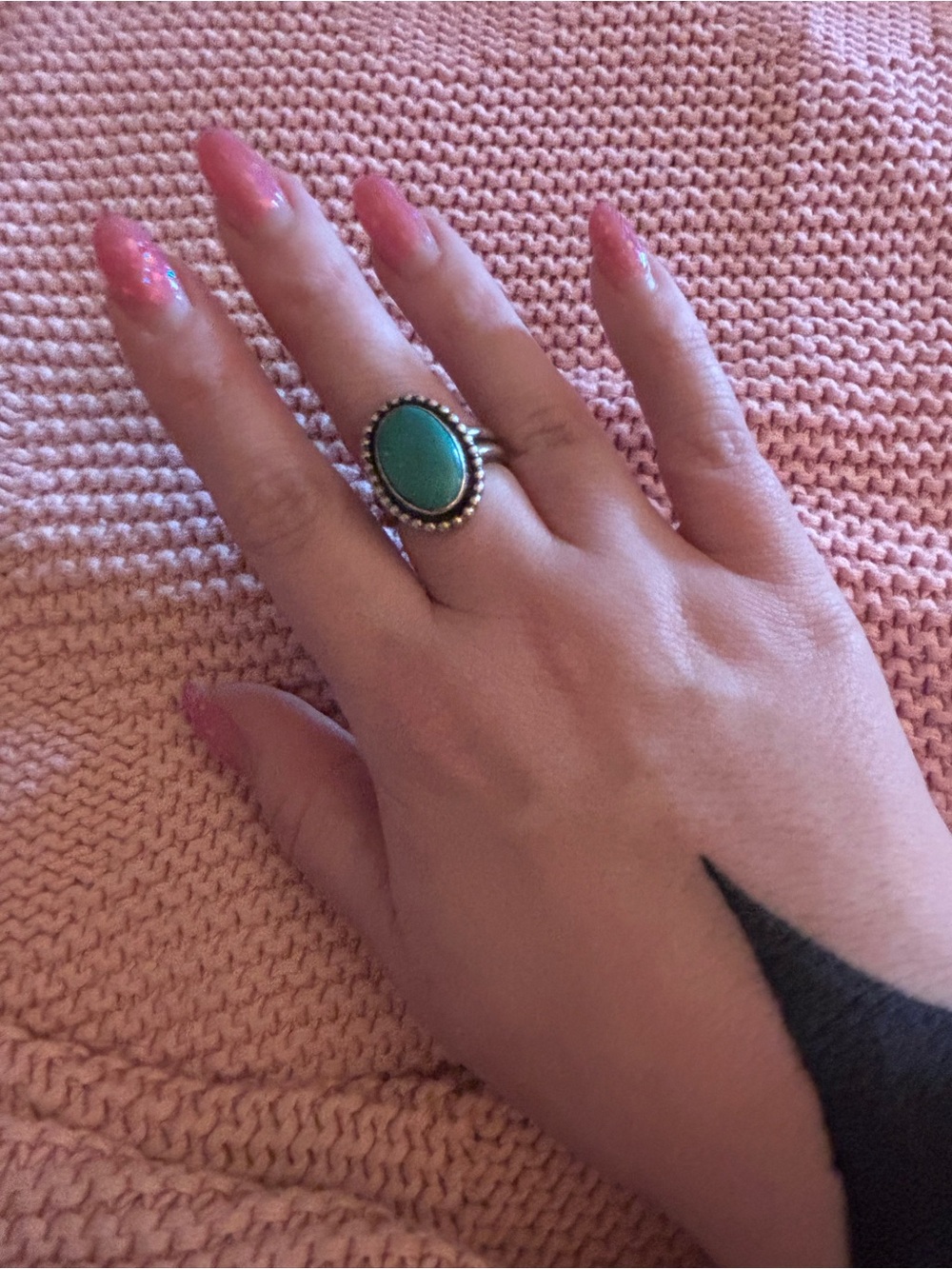 Sterling Silver Turquoise Oval Double Ring